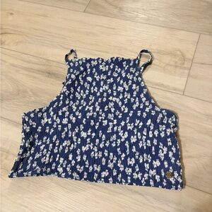 Roxy Blue Floral Smocked Tank Top Size L Boho Beachy